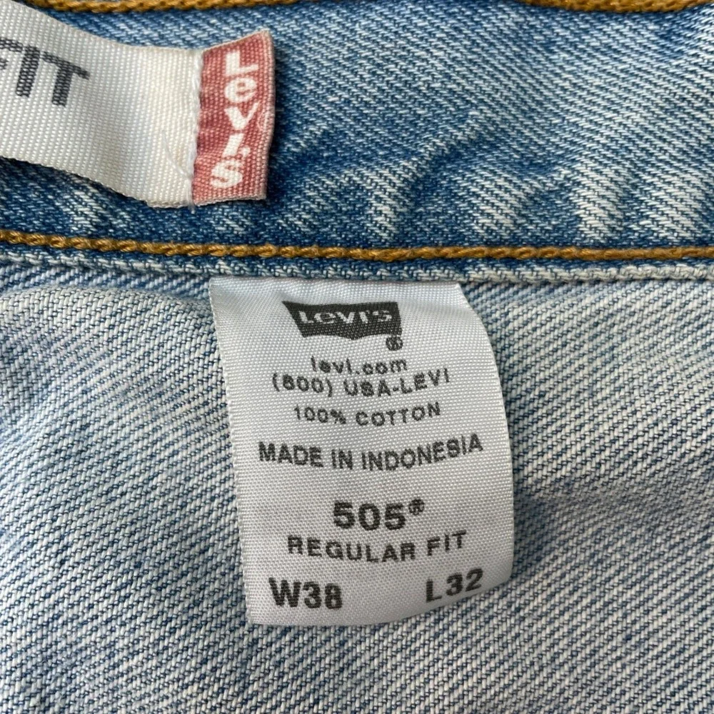 Levis 505 Regular Fit Light‎ Wash Straight Leg Denim Jeans Mens 38x32 Blue